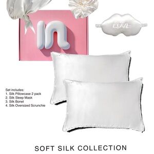 Silk Pillowcase and Sleep Mask Set - White